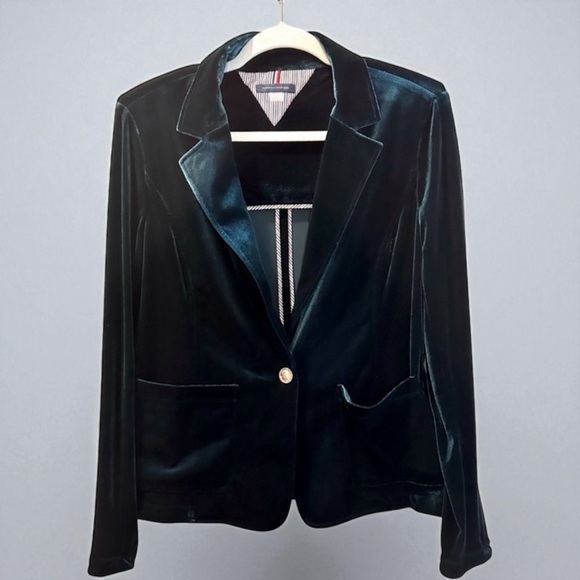 Tommy Hilfiger Emerald Green One Button Blazer with Shoulder Pads & Pockets sz 6 - Picture 3 of 7